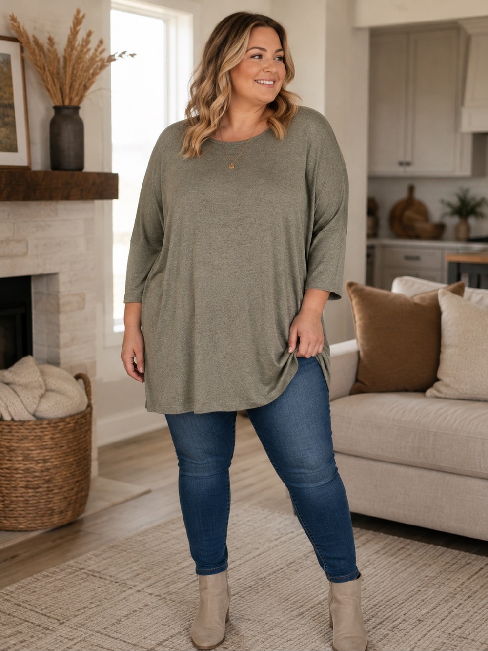 NWT Natural Reflections Olive Green Knit Tunic Dress Top Women’s XL Oversized